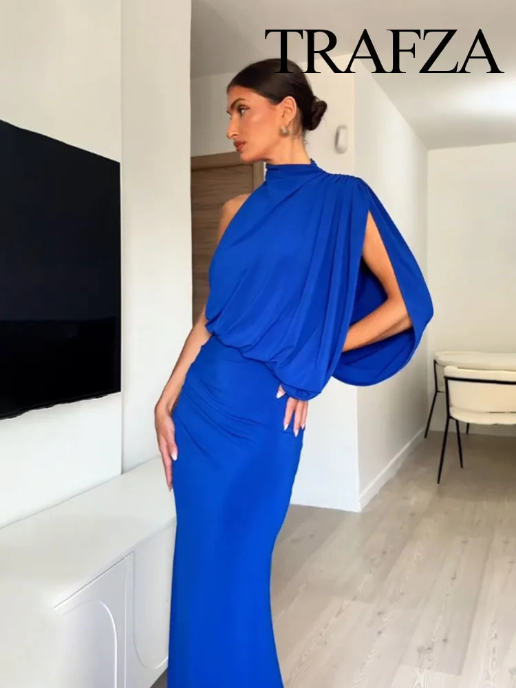 TRAFZA Women's Summer New Fashion Blue Half-High Collar Backless Zipper Slim Long Dress Female Elegant Sexy Sleeveless Dress
TRAFZA Women's Summer New Fashion Blue Half-High Collar Backless Zipper Slim Long Dress Female Elegant Sexy Sleeveless Dress