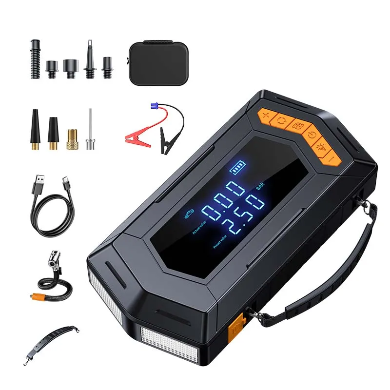 Car tire compressor, 3000A car jump starter, 150PSI tire inflator, battery capacity 16000 mAh, battery booster car jump starter
Car tire compressor, 3000A car jump starter, 150PSI tire inflator, battery capacity 16000 mAh, battery booster car jump starter