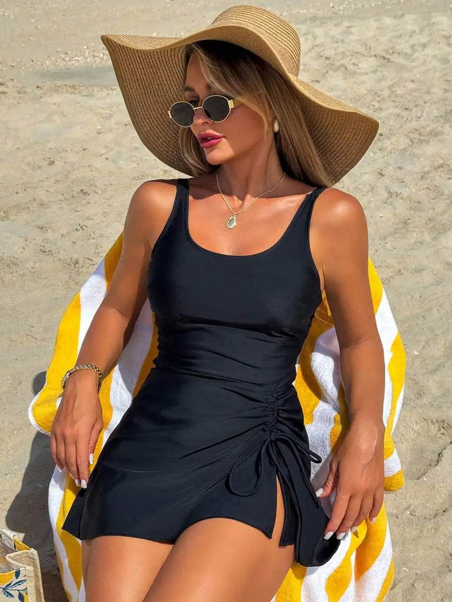 Modest Black Tankini Swimsuit With Padded Bust Adjustable Strap And Drawstring For Women
Modest Black Tankini Swimsuit With Padded Bust Adjustable Strap And Drawstring For Women