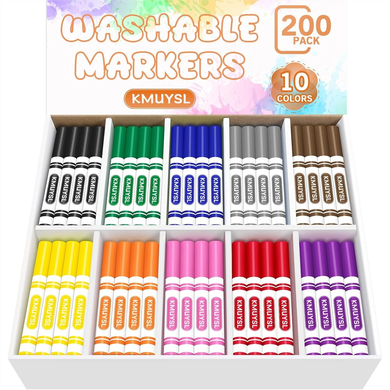200 Count Washable Markers Bulk, 10 Assorted Colors, Broad Line Conical Tip Coloring Markers For Kids School Art Supplies And Teacher Classroom Must Haves
200 Count Washable Markers Bulk, 10 Assorted Colors, Broad Line Conical Tip Coloring Markers For Kids School Art Supplies And Teacher Classroom Must Haves