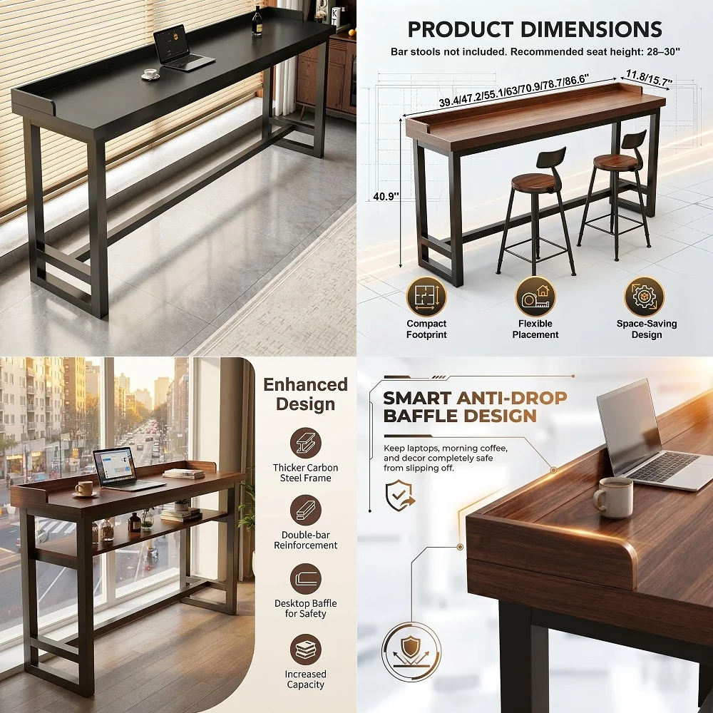 Bar Table with Edge Panel, Bar Height Tables Solid Wood, Industrial Rectangular Counter Height Table, Long Pub Tables for Small
Bar Table with Edge Panel, Bar Height Tables Solid Wood, Industrial Rectangular Counter Height Table, Long Pub Tables for Small