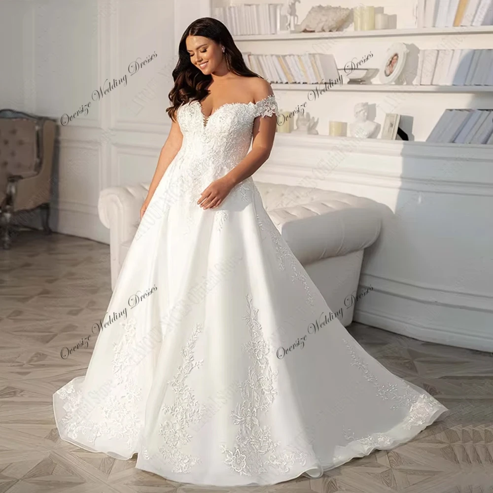Customized Plus Size Wedding Dresses with Lace Oversize Off Shoulder A Line Bridal Gowns for Women 2025 Summer Vestido De Novia
Customized Plus Size Wedding Dresses with Lace Oversize Off Shoulder A Line Bridal Gowns for Women 2025 Summer Vestido De Novia