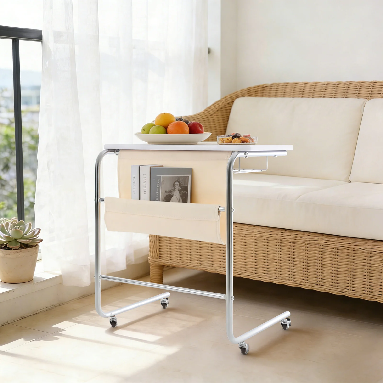 Side Table with Wheels, Mobile Nightstand for Couch Sofa Bed, Modern Living Room Furniture with PU Storage Bag, White
Side Table with Wheels, Mobile Nightstand for Couch Sofa Bed, Modern Living Room Furniture with PU Storage Bag, White
