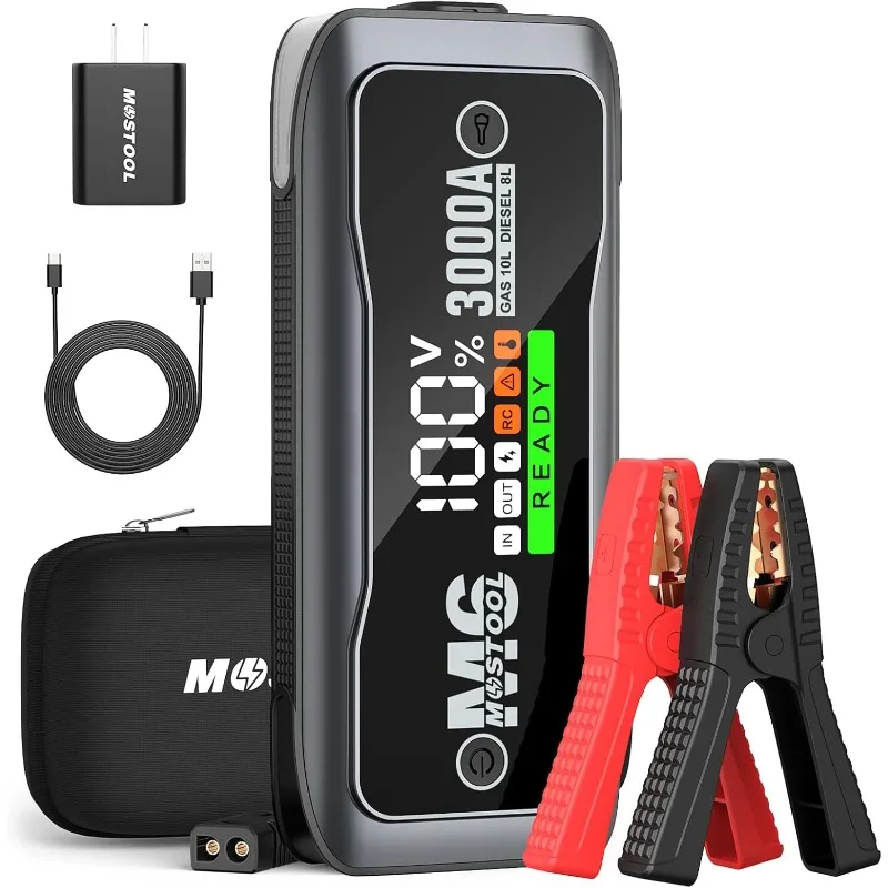 M6 3000A Peak Car Battery Jump Starter Battery Pack, Portable Jumper Box, Battery Booster Start, 12V Car Battery Charger
M6 3000A Peak Car Battery Jump Starter Battery Pack, Portable Jumper Box, Battery Booster Start, 12V Car Battery Charger