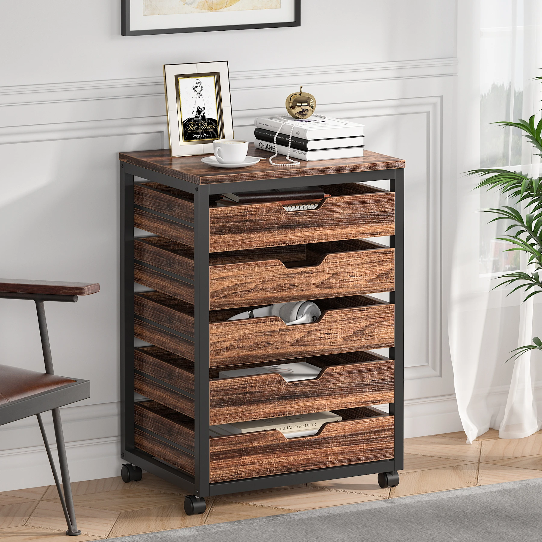 Tribesigns 5 Drawer Chest, Wood Storage Dresser Cabinet with Wheels, Industrial Storage Drawer Organizer Cart for Bedroom
Tribesigns 5 Drawer Chest, Wood Storage Dresser Cabinet with Wheels, Industrial Storage Drawer Organizer Cart for Bedroom