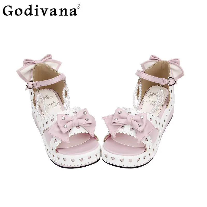 Sweet Princess Japanese Original Lolita Platform Muffin Sandals Cute Bow Pearl Chain Summer Women's Open-toed Sandals 35-44
Sweet Princess Japanese Original Lolita Platform Muffin Sandals Cute Bow Pearl Chain Summer Women's Open-toed Sandals 35-44