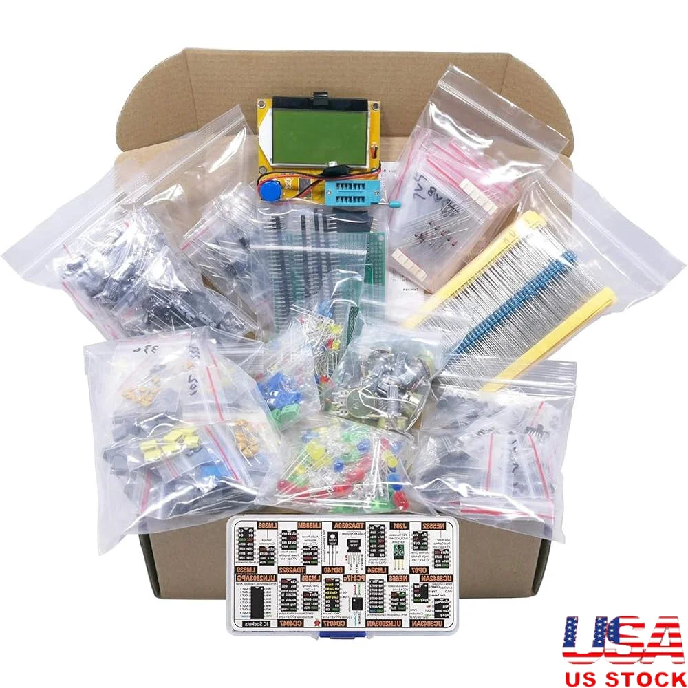 XL Electronic Component Assortment Kit 1870 pcs including Resistors Capacitors Diodes Transistors LED Potentiometers Cutter
XL Electronic Component Assortment Kit 1870 pcs including Resistors Capacitors Diodes Transistors LED Potentiometers Cutter