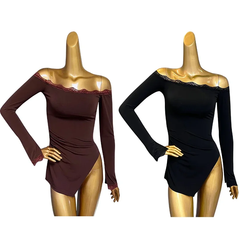 New Latin Dance Clothes Women Long Sleeves Lace Off Shoulder Tops Adult Rumba Ballroom Dance Practice Clothing Black Top NV21473
New Latin Dance Clothes Women Long Sleeves Lace Off Shoulder Tops Adult Rumba Ballroom Dance Practice Clothing Black Top NV21473