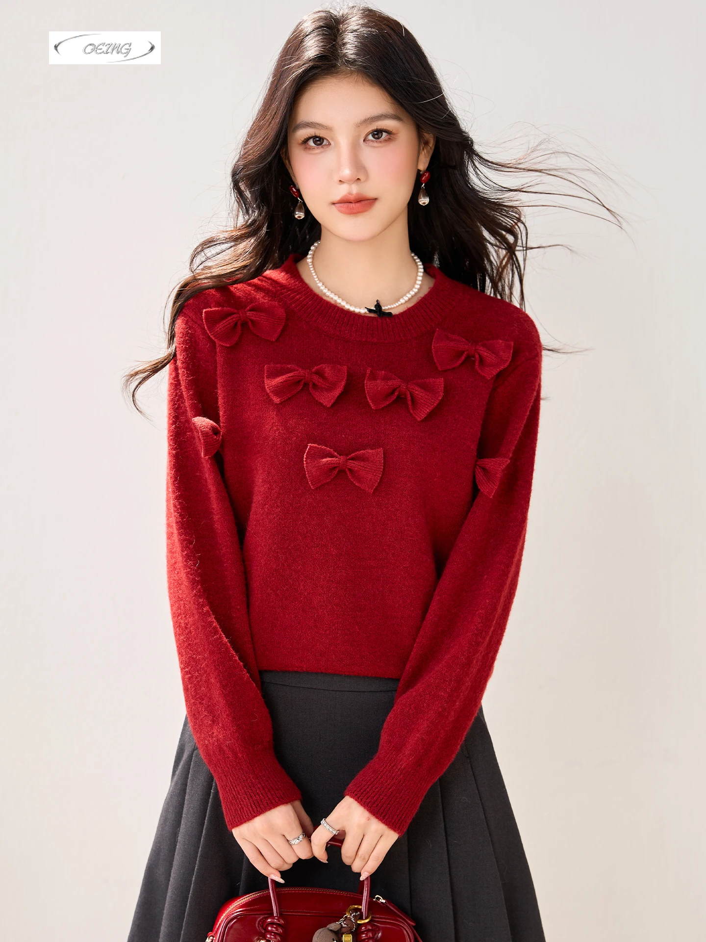 Women Chic Bow Red Knitted Pullover Sweater New Year Tops Autumn Winter Elegant Sweet Long Sleeve O-neck Basic Knitwear 6042
Women Chic Bow Red Knitted Pullover Sweater New Year Tops Autumn Winter Elegant Sweet Long Sleeve O-neck Basic Knitwear 6042
