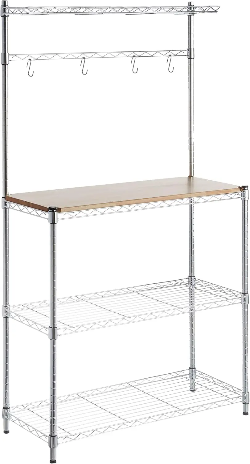 3-Tier Kitchen Bakers Rack with Removable Top, Wood/Chrome Finish, 14" D x 35.83" W x 63.31" H - Space-Saving Storage Solution
3-Tier Kitchen Bakers Rack with Removable Top, Wood/Chrome Finish, 14" D x 35.83" W x 63.31" H - Space-Saving Storage Solution