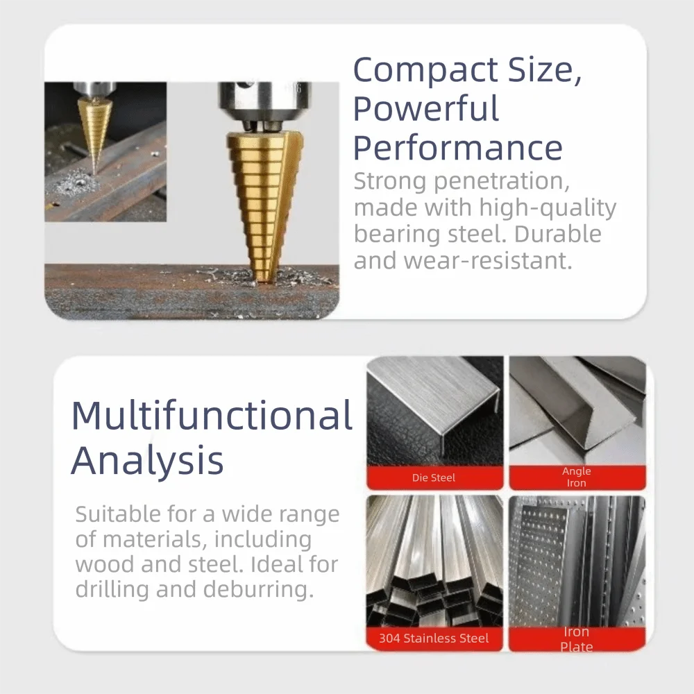 3Pcs Heavy Duty Step Drill Bit Set High Speed Titanium Coated Hole Drill Bits Precision Professional Hole Cutter Woodworking
3Pcs Heavy Duty Step Drill Bit Set High Speed Titanium Coated Hole Drill Bits Precision Professional Hole Cutter Woodworking