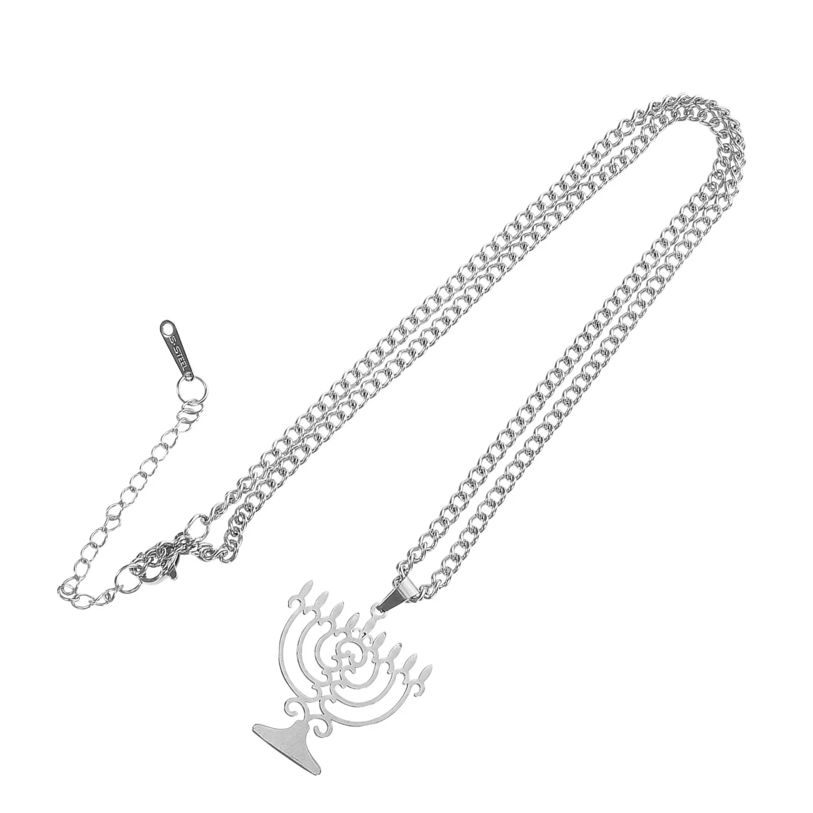 Stylish Hollow Menorah Necklace Stainless Steel Hanukkah Pendant Judaica Jewelry Religious Symbol Candlestick Design for Women
Stylish Hollow Menorah Necklace Stainless Steel Hanukkah Pendant Judaica Jewelry Religious Symbol Candlestick Design for Women