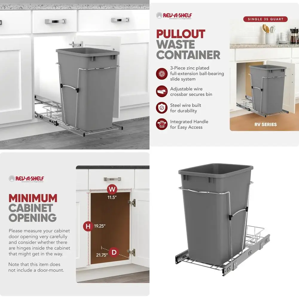 35 Qt Pullout Kitchen Trash Can with Full Extension Slide, Metallic Silver
35 Qt Pullout Kitchen Trash Can with Full Extension Slide, Metallic Silver