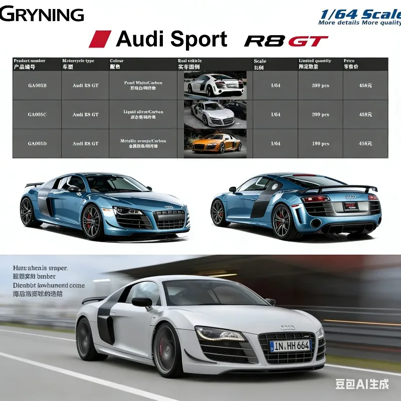 GRYNING 1:64 Модель автомобиля Audi R8 GT из литой смолы, статическая, коллекционная, для мальчиков, подарок на праздник, игрушка, предмет декора.
GRYNING 1:64 Модель автомобиля Audi R8 GT из литой смолы, статическая, коллекционная, для мальчиков, подарок на праздник, игрушка, предмет декора.