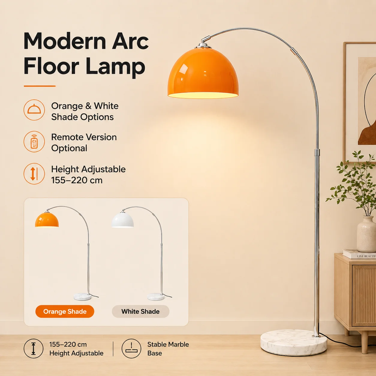 Modern Arc Floor Lamp for Living Room Bedroom, Stainless Steel Curved Standing Lamp with Glass Shade, Marble Base, White Light,
Modern Arc Floor Lamp for Living Room Bedroom, Stainless Steel Curved Standing Lamp with Glass Shade, Marble Base, White Light,