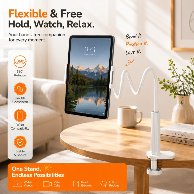 100CM Flexible Long Arm Tablet & Phone Holder, 360° Rotating Bed Clip Stand for iPad, Smartphones, Hands-Free Desktop Viewing
100CM Flexible Long Arm Tablet & Phone Holder, 360° Rotating Bed Clip Stand for iPad, Smartphones, Hands-Free Desktop Viewing