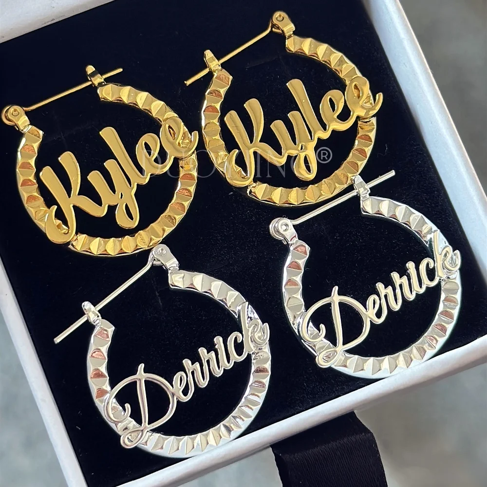 DUOYING Custom Name Crimped Earring Heart Nameplate Two Tone Hoop Earrings
DUOYING Custom Name Crimped Earring Heart Nameplate Two Tone Hoop Earrings