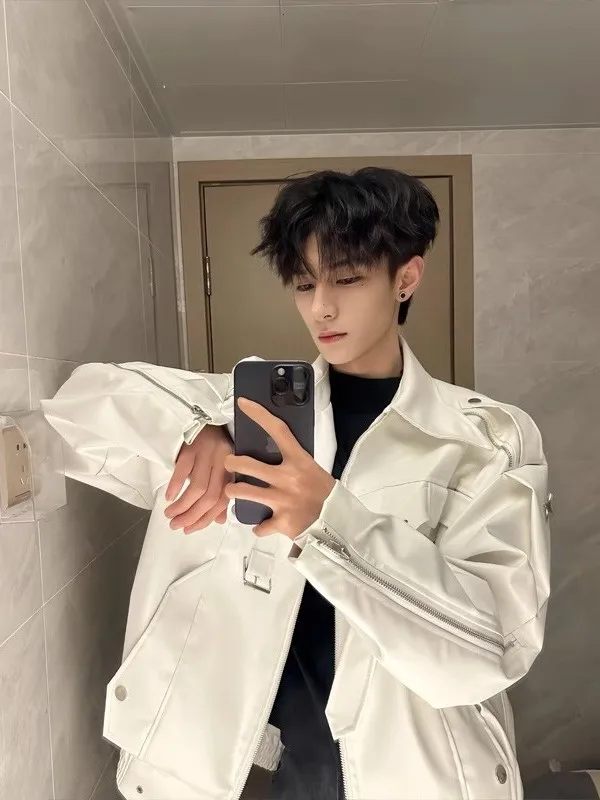 American Punk Sle ort PU Leather Jaet Men's Biker Clothes Deconstructed Heavyweight Jaet Zipper Decorated Loose Fit
American Punk Sle ort PU Leather Jaet Men's Biker Clothes Deconstructed Heavyweight Jaet Zipper Decorated Loose Fit