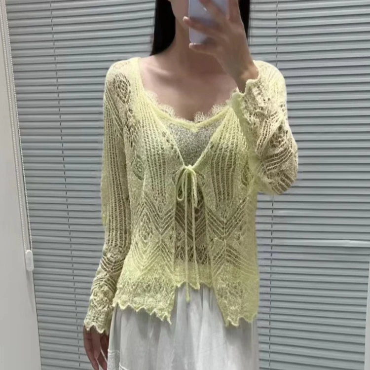 Women's elegant lace-up knitted long-sleeved cardigan or sexy party camisole top
Women's elegant lace-up knitted long-sleeved cardigan or sexy party camisole top