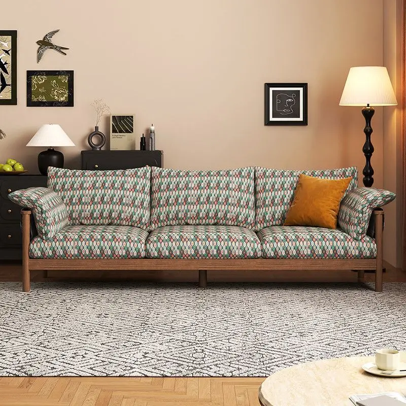 PYH Retro fabric sofa living room solid wood small apartment straight row three plaid sofa
PYH Retro fabric sofa living room solid wood small apartment straight row three plaid sofa