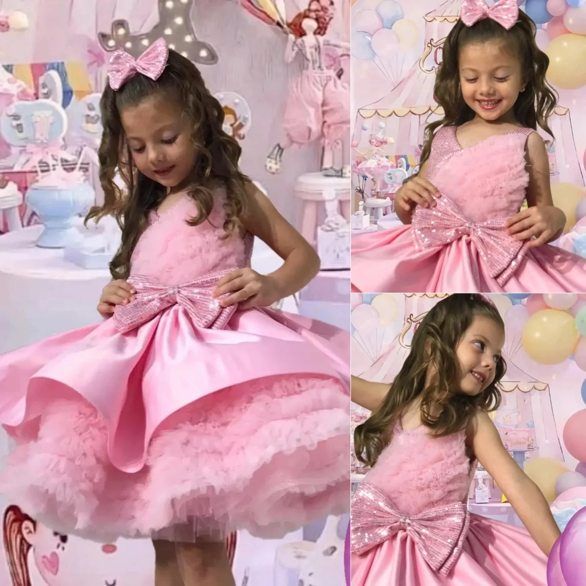 Customized Pink Flower Girl Dress For Wedding With Bow Knee Length Lovely Girl Kids Birthday Party First Holy Communion Gowns
Customized Pink Flower Girl Dress For Wedding With Bow Knee Length Lovely Girl Kids Birthday Party First Holy Communion Gowns