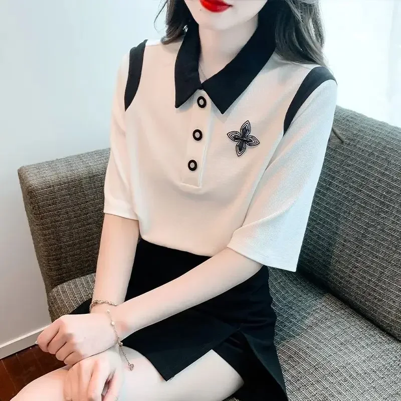 Summer Outfit Polo Neck T Shirt for Women Cute Woman Tshirt Cheap Tops with Collar Korean Style Clothing New Original Synthetic
Summer Outfit Polo Neck T Shirt for Women Cute Woman Tshirt Cheap Tops with Collar Korean Style Clothing New Original Synthetic