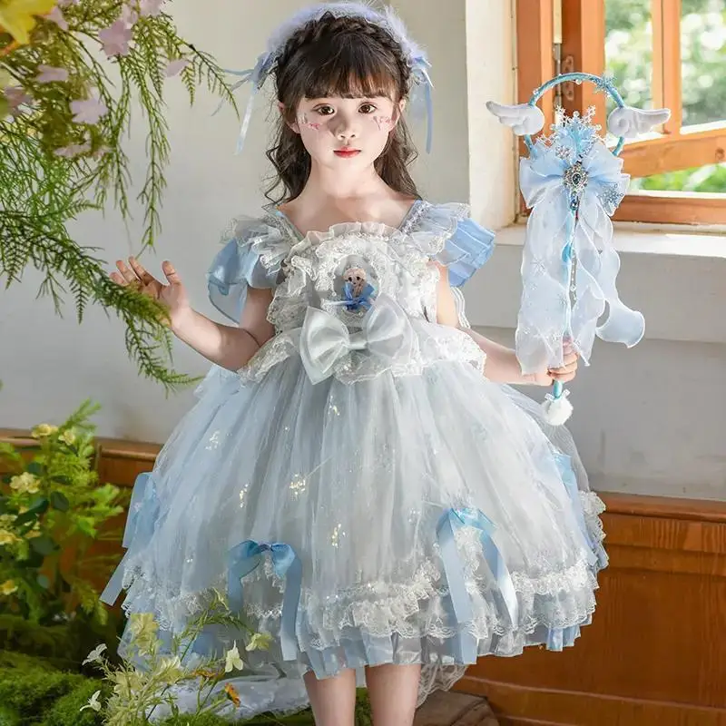 Summer New children's Dress lace Bow Dress Girls Blue Cartoon Cute Puffy Princess Dress for Baby Girl Birthday Baptism 2-9 Years
Summer New children's Dress lace Bow Dress Girls Blue Cartoon Cute Puffy Princess Dress for Baby Girl Birthday Baptism 2-9 Years