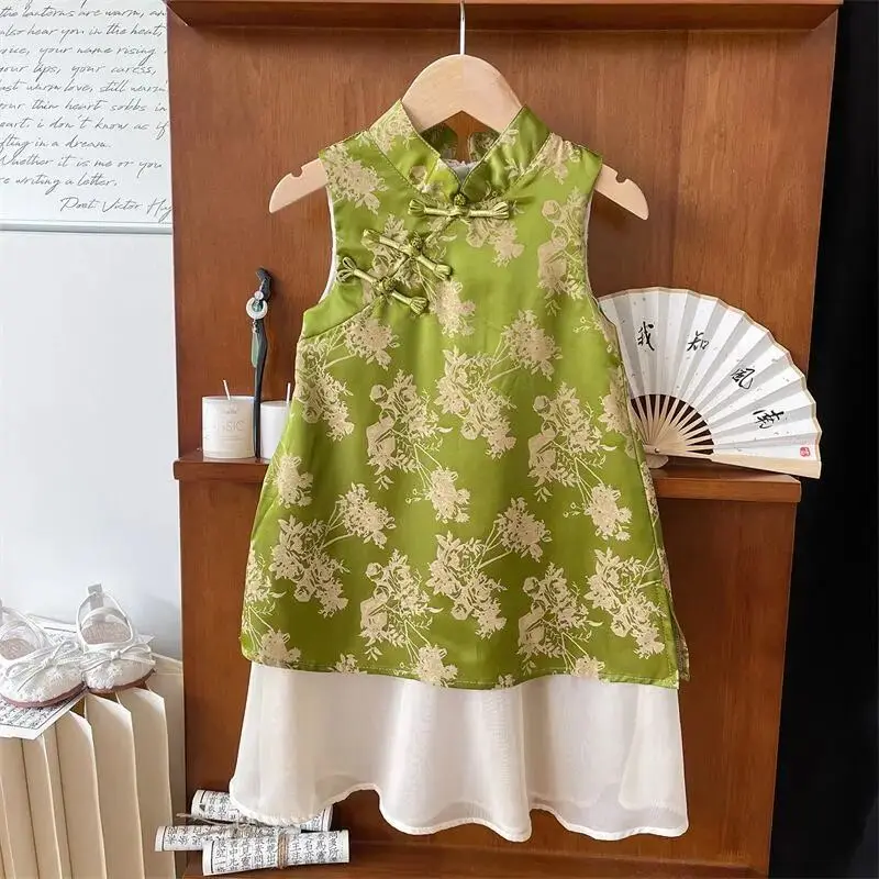 New Girl's Dress Improved Cheongsam Summer Chinese Hanfu Chinese Style Children's Sleeveless Dress
New Girl's Dress Improved Cheongsam Summer Chinese Hanfu Chinese Style Children's Sleeveless Dress