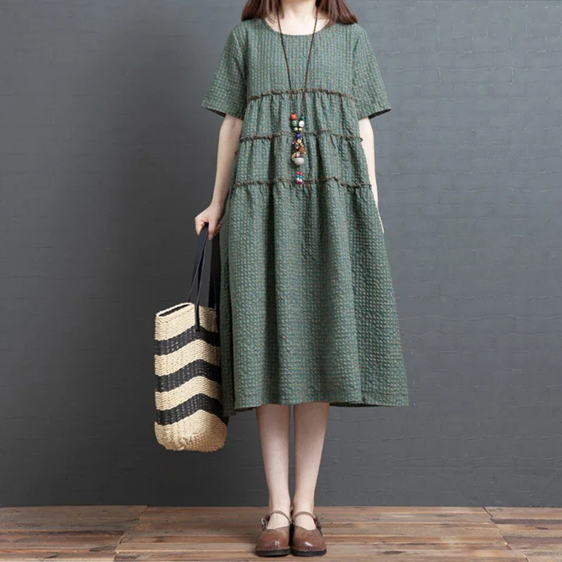 Pop French Style Vintage Plaid Women Dresses New Summer Women Clothes O-Neck Short Sleeve Ruffles Patchwork Female Midi Dress
Pop French Style Vintage Plaid Women Dresses New Summer Women Clothes O-Neck Short Sleeve Ruffles Patchwork Female Midi Dress