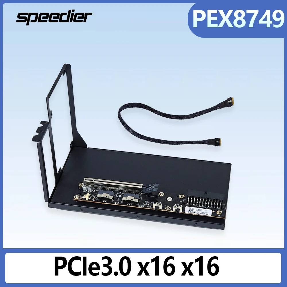 Dual-width Dual-slot Graphics Card Bracket with Direct Pass X8x8 Expansion PCIe 3.0 X16x16 Supply ATX Power SlimSAS PEX8749 
Dual-width Dual-slot Graphics Card Bracket with Direct Pass X8x8 Expansion PCIe 3.0 X16x16 Supply ATX Power SlimSAS PEX8749