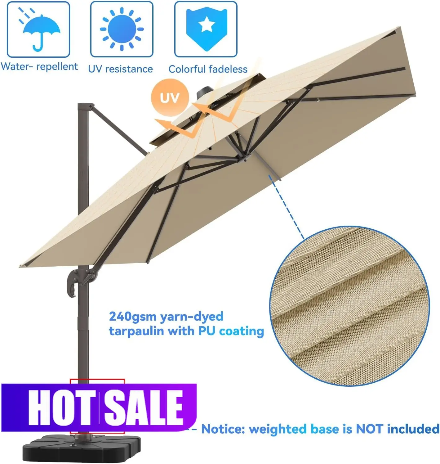 10x13FT Cantilever Outdoor Patio Umbrellas, Double Top Large Rectangle Umbrella, Heavy Duty 360° Rotation Offset Outdoor Sun Sha
10x13FT Cantilever Outdoor Patio Umbrellas, Double Top Large Rectangle Umbrella, Heavy Duty 360° Rotation Offset Outdoor Sun Sha