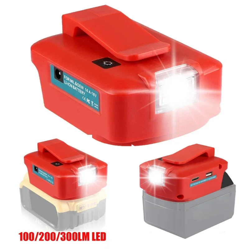 Battery Adapter With LED For Milwaukee Li-ion Battery Dual USB With DC 12V Port 3 Modes LED Work Light Emergency Lamp Buckle
Battery Adapter With LED For Milwaukee Li-ion Battery Dual USB With DC 12V Port 3 Modes LED Work Light Emergency Lamp Buckle