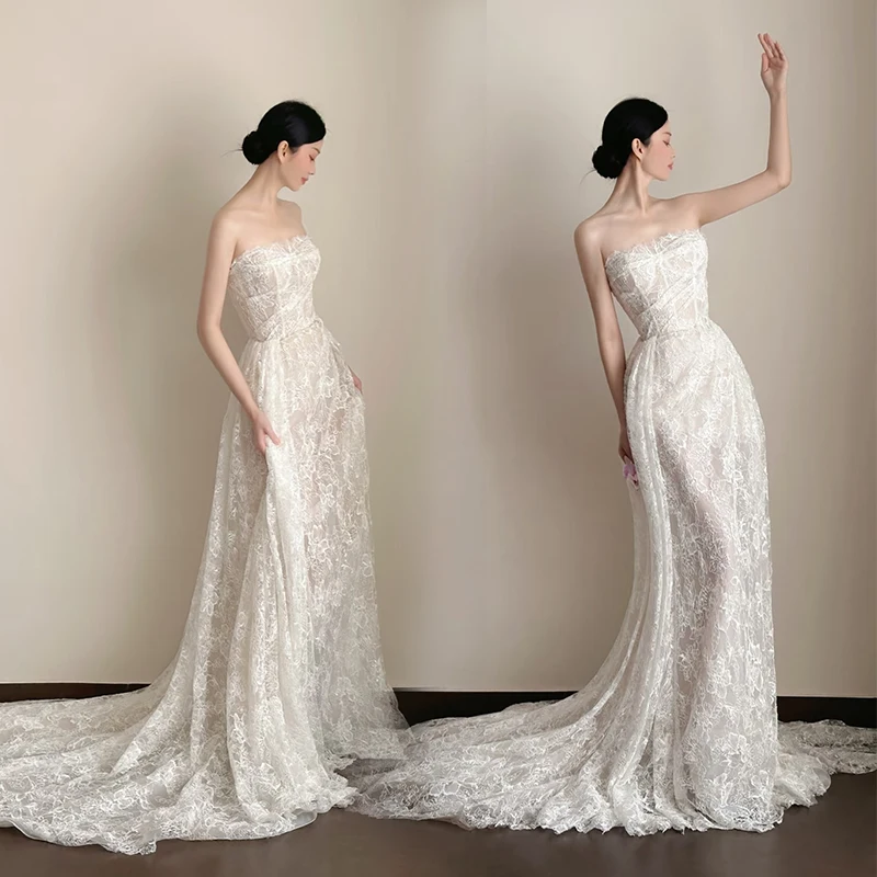 Elegant Lace Bridal Gown New Style Studio Photography Wedding Dress for Brides High Quality Strapless Customizable Chinese Et...
Elegant Lace Bridal Gown New Style Studio Photography Wedding Dress for Brides High Quality Strapless Customizable Chinese Et...