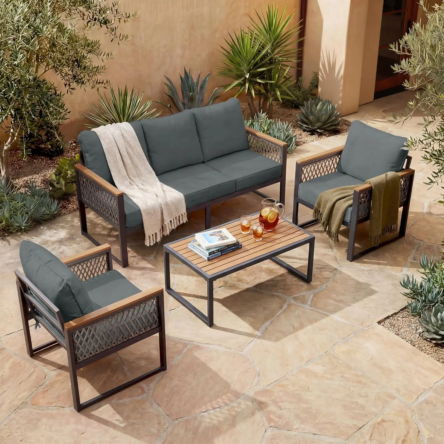 4pc Metal Patio Set Sectional Sofa 2 Chairs Coffee Table Outdoor Conversation Porch Balcony 5 Seats Gray, Custom
4pc Metal Patio Set Sectional Sofa 2 Chairs Coffee Table Outdoor Conversation Porch Balcony 5 Seats Gray, Custom