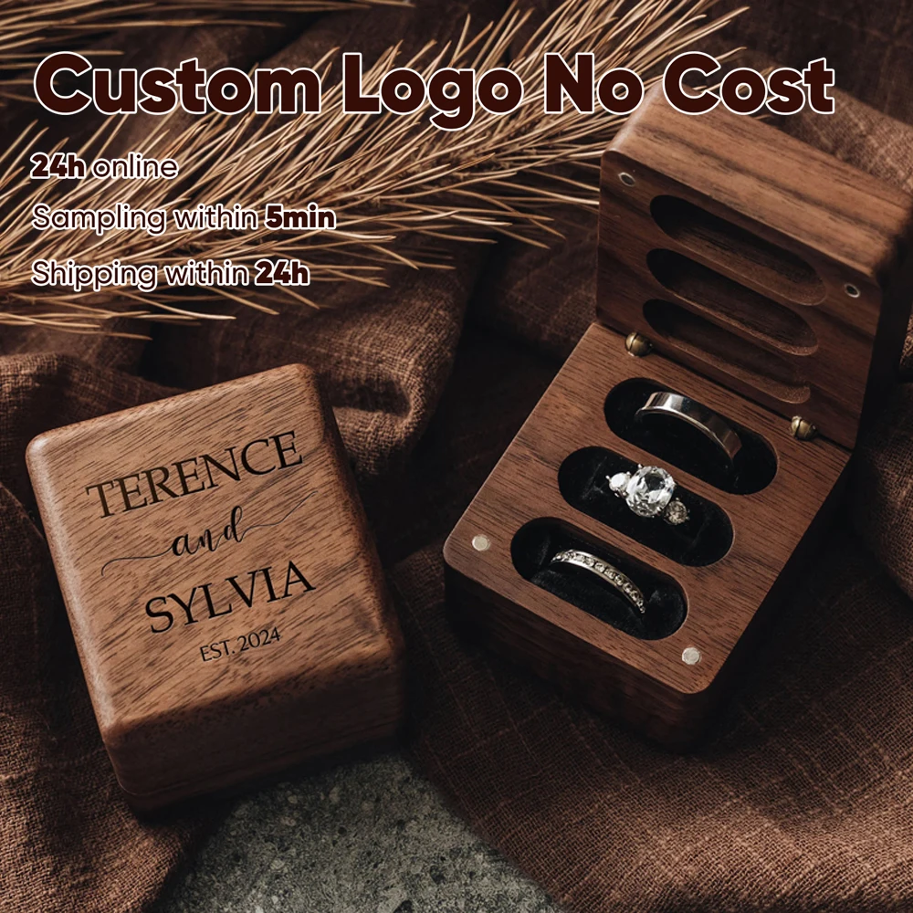 Free Custom Logo 3 Slots Walnut Wood Flip Ring Box Engagement Wooden Wedding Ring Box Anniversary Proposal Rings Holder Bearer
Free Custom Logo 3 Slots Walnut Wood Flip Ring Box Engagement Wooden Wedding Ring Box Anniversary Proposal Rings Holder Bearer