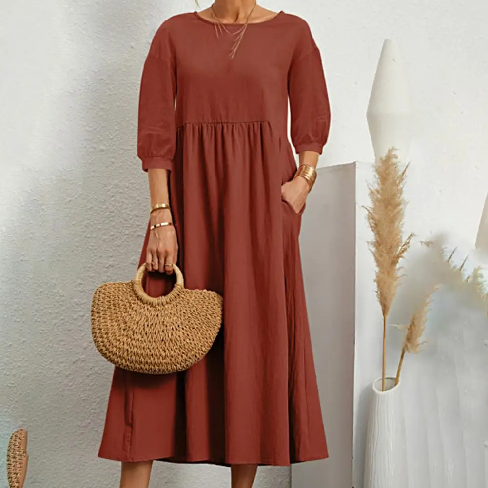 Women's Cotton Linen Dress Summer Fashion Vintage Loose Solid Lantern Sleeve Pocket Dresses O-Neck Long Femel Robe Ladies Wear
Women's Cotton Linen Dress Summer Fashion Vintage Loose Solid Lantern Sleeve Pocket Dresses O-Neck Long Femel Robe Ladies Wear