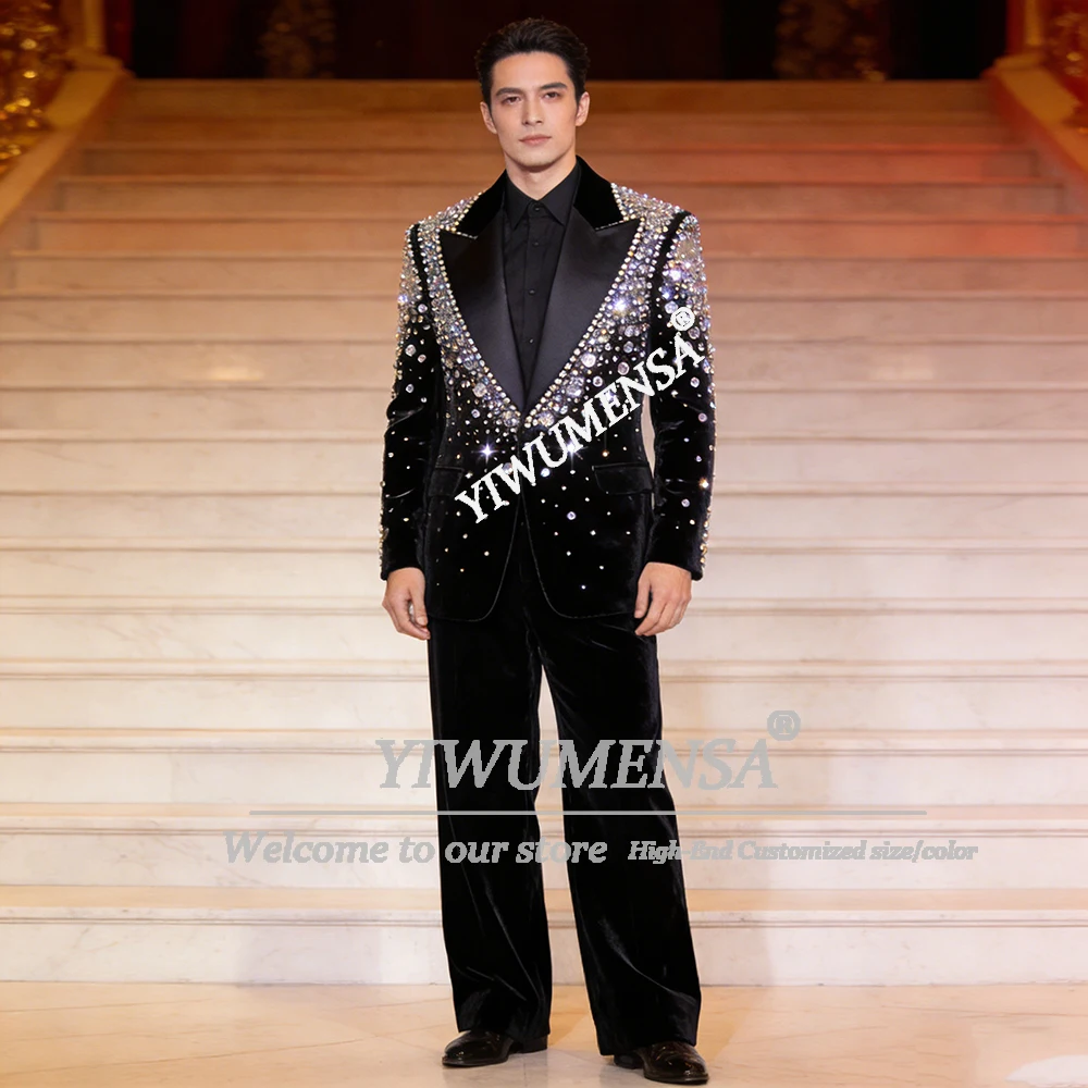 Luxury Diamond Beaded Suit Men For Wedding Satin Label Velvet Prom Blazers Customized 2 Piece Sets Groom Tuxedos Ropa Hombre
Luxury Diamond Beaded Suit Men For Wedding Satin Label Velvet Prom Blazers Customized 2 Piece Sets Groom Tuxedos Ropa Hombre