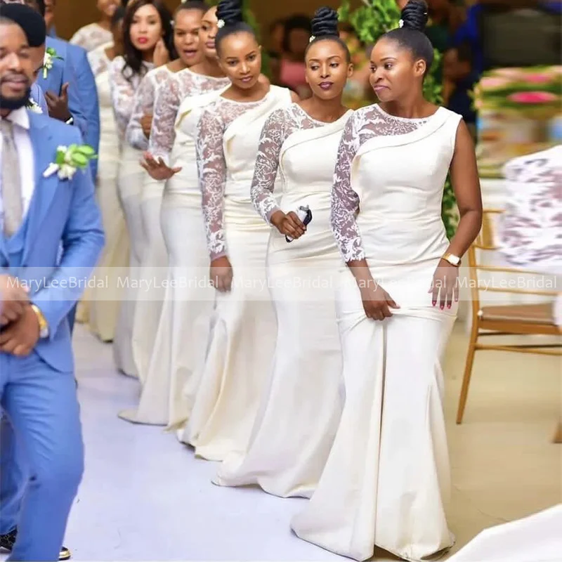 African Women Beige Bridesmaid Dresses with Illusion Long Sleeve O-Neck Long Mermaid Wedding Party Dress Maid Of Honor Gowns
African Women Beige Bridesmaid Dresses with Illusion Long Sleeve O-Neck Long Mermaid Wedding Party Dress Maid Of Honor Gowns