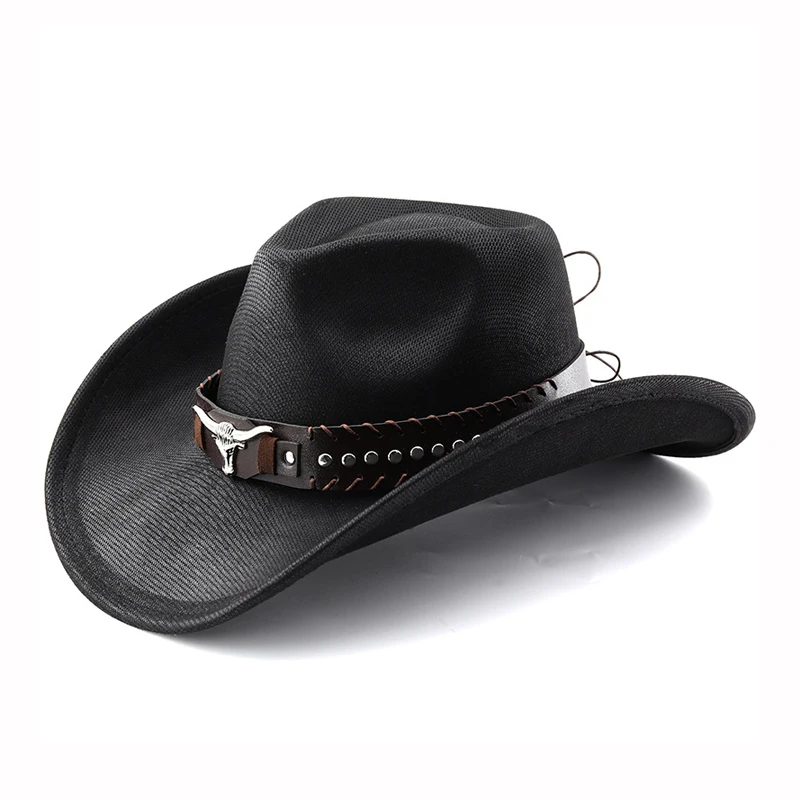 Faux Leather Western Cowboy Hats with Cow Band Vintage Roll Brim Gentleman Cowgirl Jazz Hat Outdoor Travel Party Street Hat
Faux Leather Western Cowboy Hats with Cow Band Vintage Roll Brim Gentleman Cowgirl Jazz Hat Outdoor Travel Party Street Hat