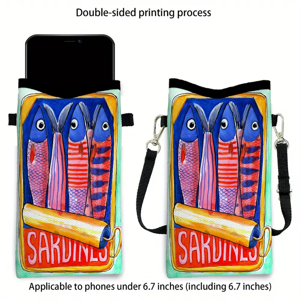 Colorful Sardine Tin Artwork Phone Pouch with Lanyard Print Crossbody Bag Polyester Fabric Shoulder Bag Mobile Phone Case
Colorful Sardine Tin Artwork Phone Pouch with Lanyard Print Crossbody Bag Polyester Fabric Shoulder Bag Mobile Phone Case