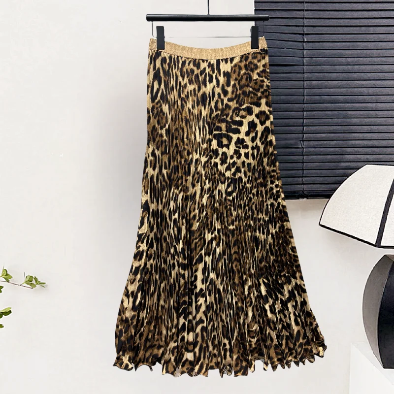 Leopard Print Chiffon Pleated Long Skirt Women Spring Summer Fashion Elastic High Waisted Beach Trumpet Mermaid Skirt Maxi
Leopard Print Chiffon Pleated Long Skirt Women Spring Summer Fashion Elastic High Waisted Beach Trumpet Mermaid Skirt Maxi