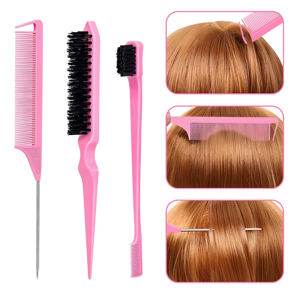 3Pcs Hair Styling Comb Set Pink Edge Brush For Edge Back Brushing Slicking Hair Rat Tail Comb For Women Double-Sided Edge Brush
3Pcs Hair Styling Comb Set Pink Edge Brush For Edge Back Brushing Slicking Hair Rat Tail Comb For Women Double-Sided Edge Brush