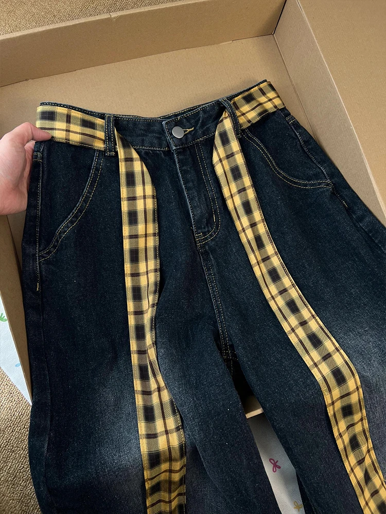 Fuyan Plaid Splicing Denim Pants Women's Loose Wide Leg High Waist Vintage American Design Spring New Style Casual Jeans
Fuyan Plaid Splicing Denim Pants Women's Loose Wide Leg High Waist Vintage American Design Spring New Style Casual Jeans