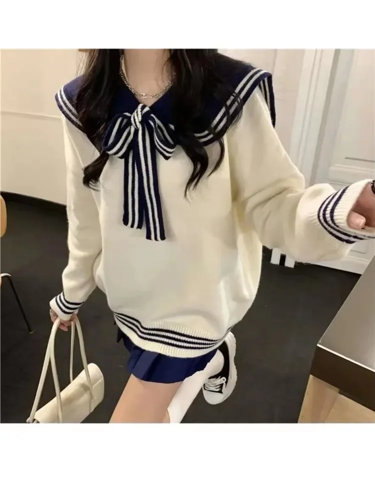 4 Colors Preppy Style JK Women's Sweaters Sailor Collar Bow Tie Jumpers Knitwears Loose Casual Sweet College Style Pullovers
4 Colors Preppy Style JK Women's Sweaters Sailor Collar Bow Tie Jumpers Knitwears Loose Casual Sweet College Style Pullovers