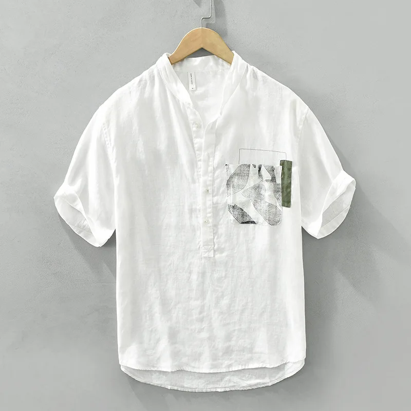 Loose Fit Pure Linen Shirt Short Sleeve Printed Pocket Design Summer Breathable Men's Fashion Casual Shirt American Style
Loose Fit Pure Linen Shirt Short Sleeve Printed Pocket Design Summer Breathable Men's Fashion Casual Shirt American Style