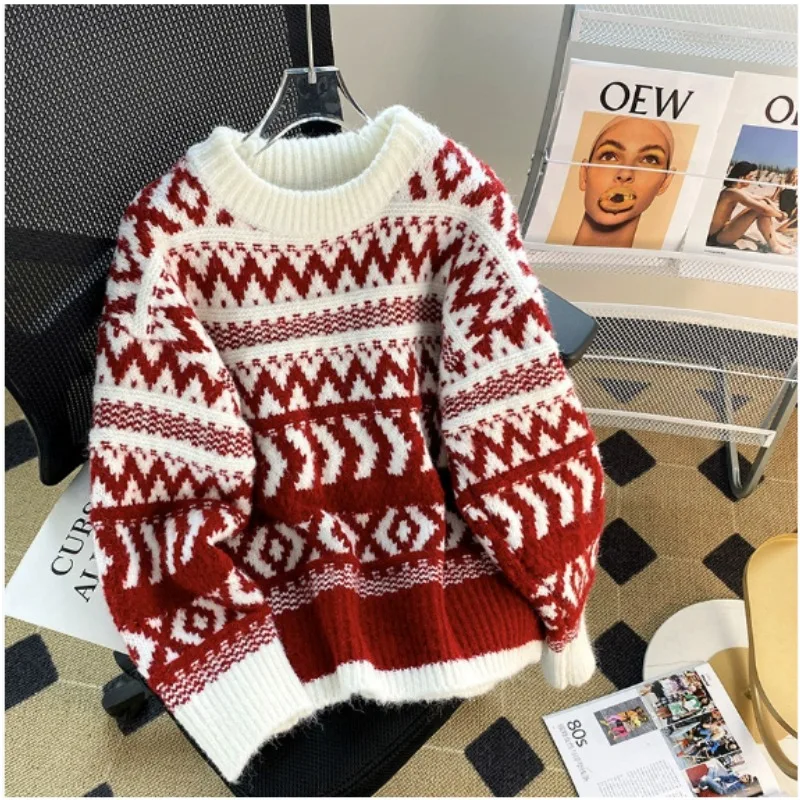 Рождественский вязаный свитер с длинными рукавами, женский рождественский толстый свитер, осенне-зимний свободный топ, вязаный свитер
Рождественский вязаный свитер с длинными рукавами, женский рождественский толстый свитер, осенне-зимний свободный топ, вязаный свитер
