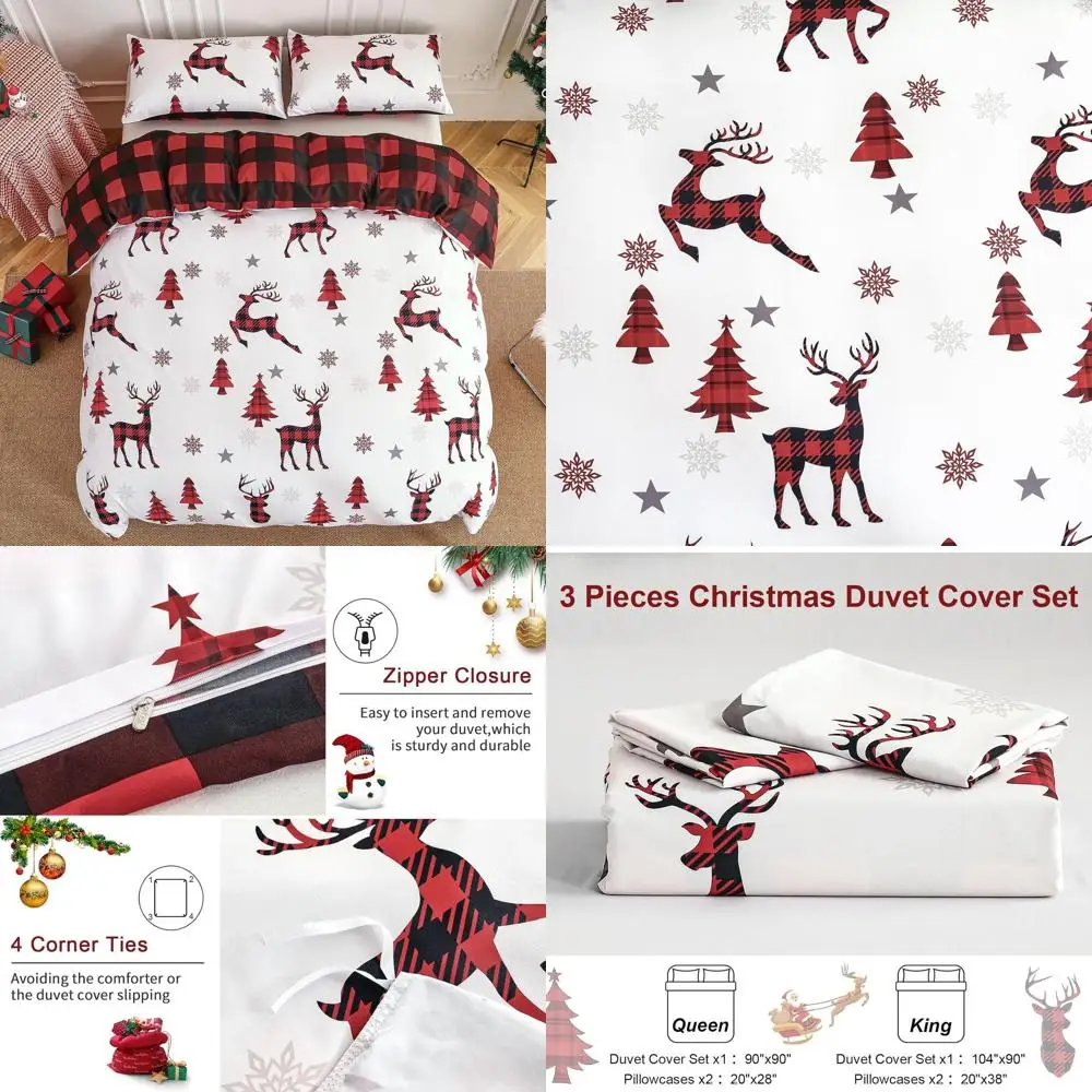 King Size Red Buffalo Check Reversible Christmas Duvet Cover Set, 3-Piece Soft Microfiber Holiday Bedding, 104x90
King Size Red Buffalo Check Reversible Christmas Duvet Cover Set, 3-Piece Soft Microfiber Holiday Bedding, 104x90
