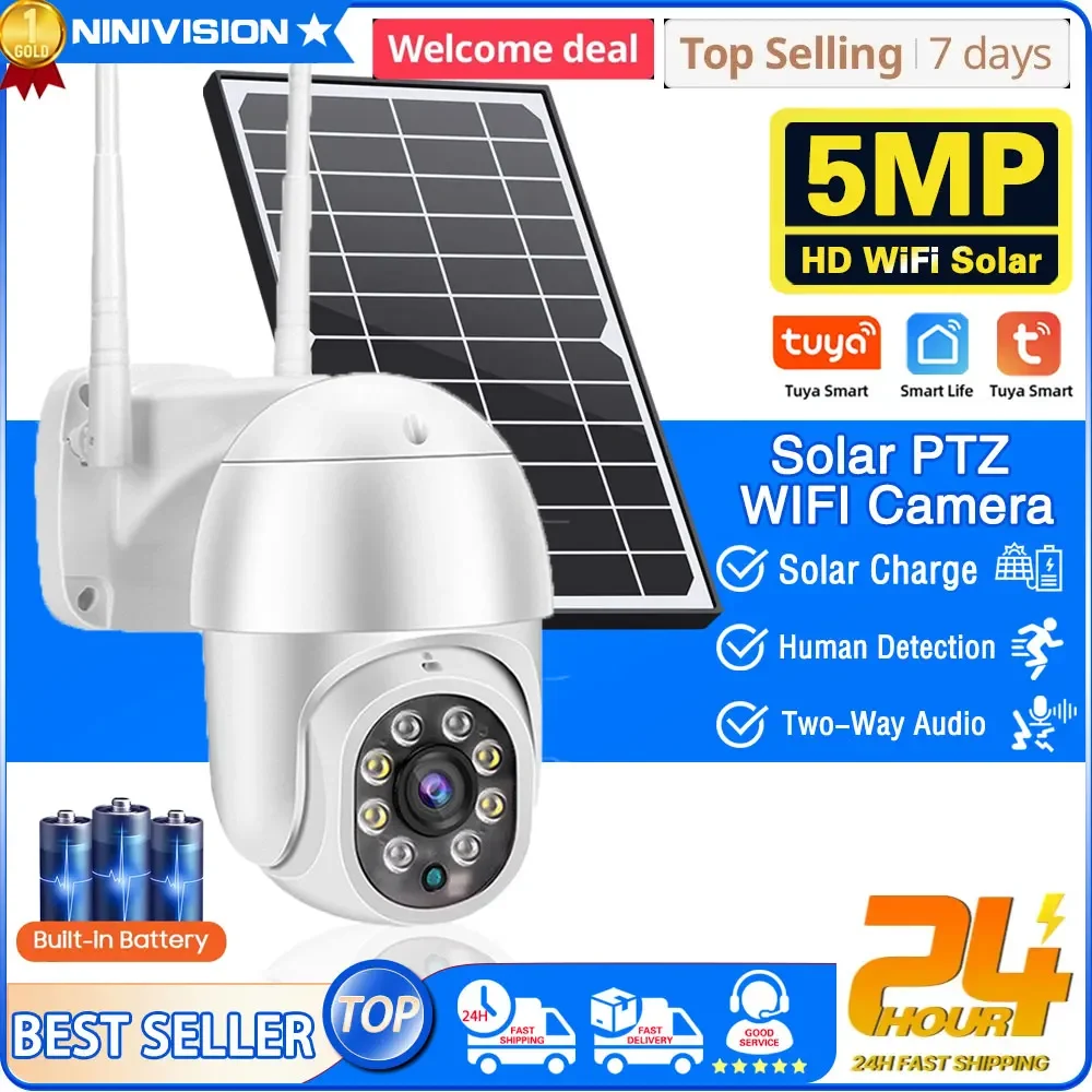 5MP Solar PTZ Camera SD Card Outdoor Wifi Wireless Surveillance IP CCTV With battery and Solar Panel PTZ Camera Tuya Smart Life
5MP Solar PTZ Camera SD Card Outdoor Wifi Wireless Surveillance IP CCTV With battery and Solar Panel PTZ Camera Tuya Smart Life