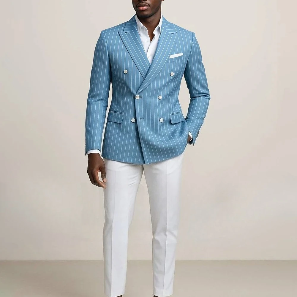 Men's Double Breasted Suit with Pinstripes Fashion Tailored Fit Formal Outfits for Business Casual Party Chic Male Suit 2 Piece
Men's Double Breasted Suit with Pinstripes Fashion Tailored Fit Formal Outfits for Business Casual Party Chic Male Suit 2 Piece