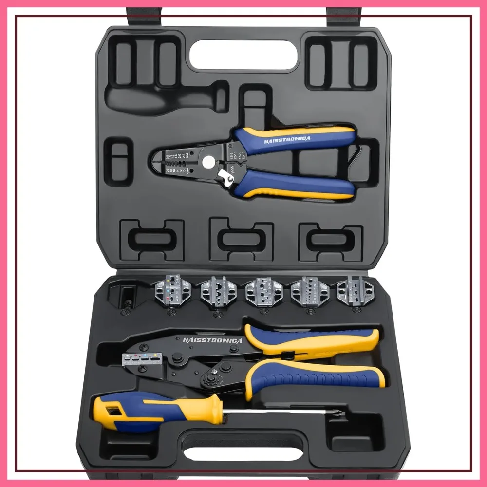 8PCS Ratchet Wire Crimping Tool Set for Heat Shrink, Nylon, Non-Insulated, Ferrule, Open Barrel, Solar Connectors
8PCS Ratchet Wire Crimping Tool Set for Heat Shrink, Nylon, Non-Insulated, Ferrule, Open Barrel, Solar Connectors